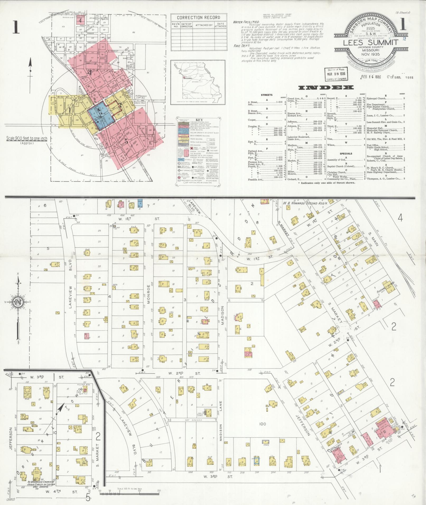 Sanborn Fire Insurance Map from Lee's Summit, Jackson County, Missouri (1935), Sheet #0001 - Complete Map Set gallery image, historic Sanborn map, vintage wall art, Missouri Missouri