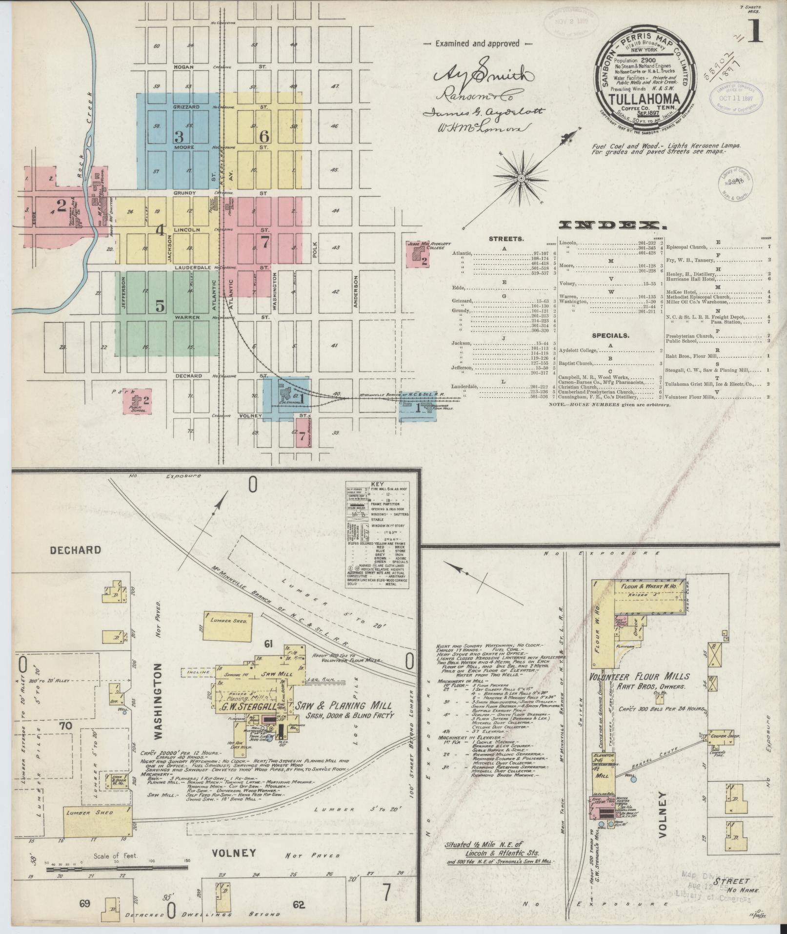 Sanborn Fire Insurance Map from Tullahoma, Coffee County, Tennessee. (1897) – Historic Sanborn Fire Insurance Map Print