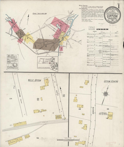 Sanborn Fire Insurance Map from Upton, Worcester County, Massachusetts (1922), Sheet #0001 - Historic Sanborn Fire Insurance Map Print, vintage old map wall art, antique decor, genealogy gift, Massachusetts Massachusetts map