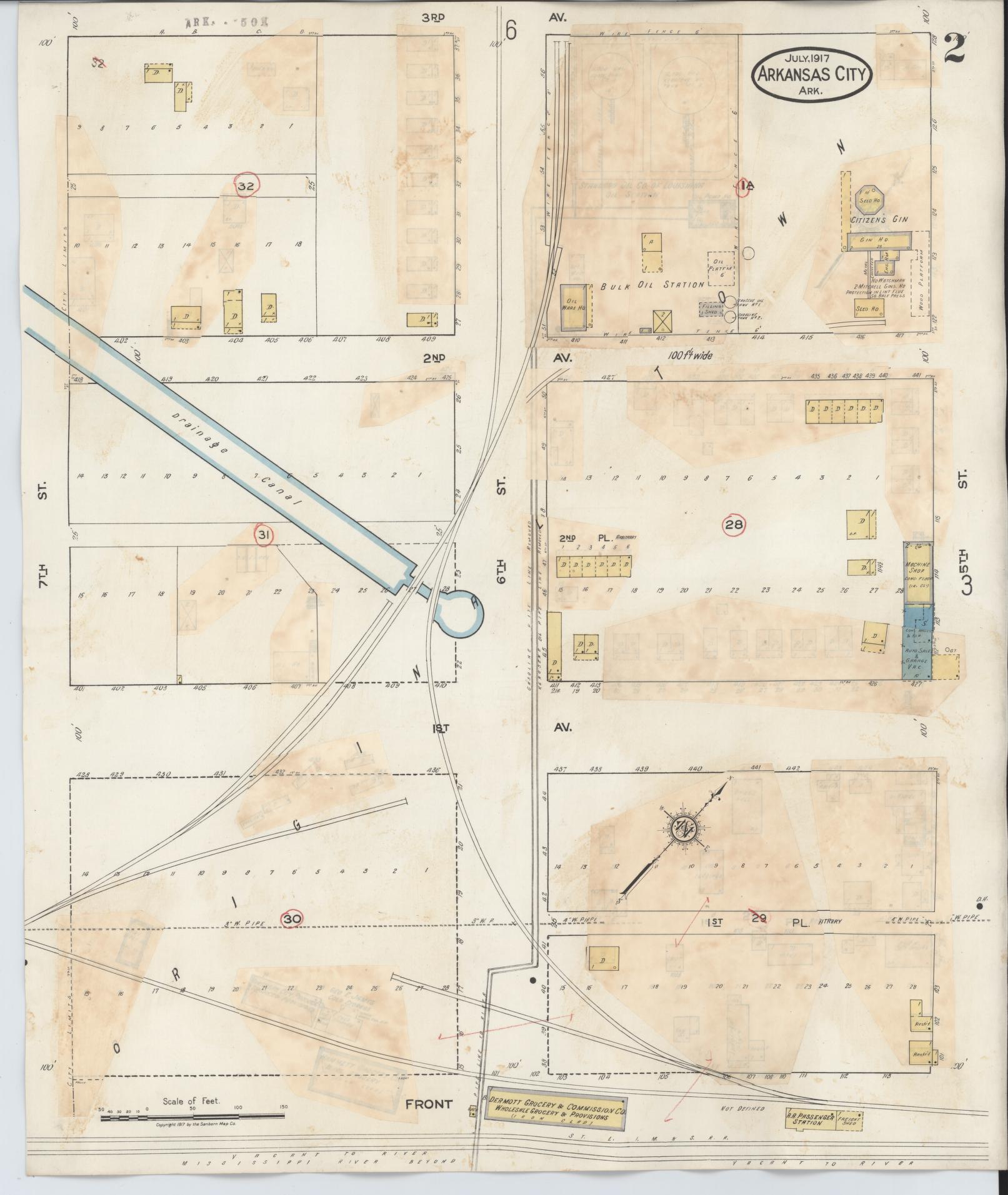 Sanborn Fire Insurance Map from Arkansas City, Desha County, Arkansas (1932), Sheet #0002 - Complete Map Set gallery image, historic Sanborn map, vintage wall art, Arkansas Arkansas