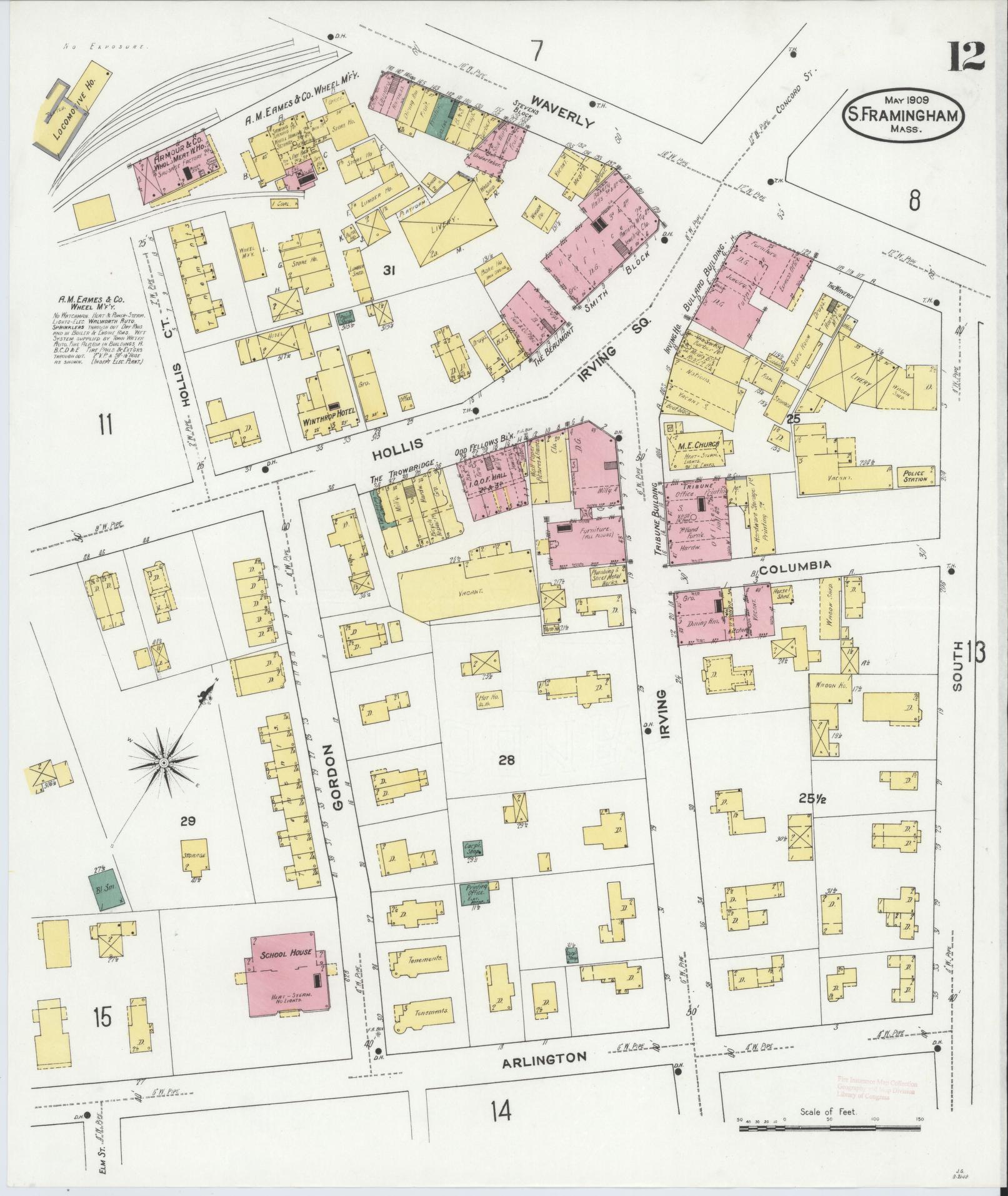 Sanborn Fire Insurance Map from South Farmington, Middlesex County, Massachusetts (1909), Sheet #0012 - Historic Sanborn Fire Insurance Map Print, vintage old map wall art, antique decor, genealogy gift, Massachusetts Massachusetts map