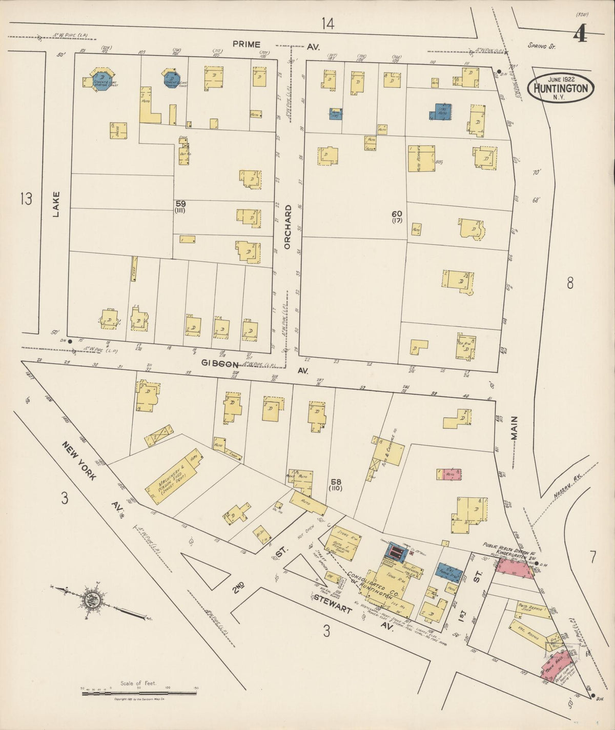 Sanborn Fire Insurance Map from Huntington, Suffolk County, New York (1922), Sheet #0004 - Complete Map Set gallery image, historic Sanborn map, vintage wall art, New York New York