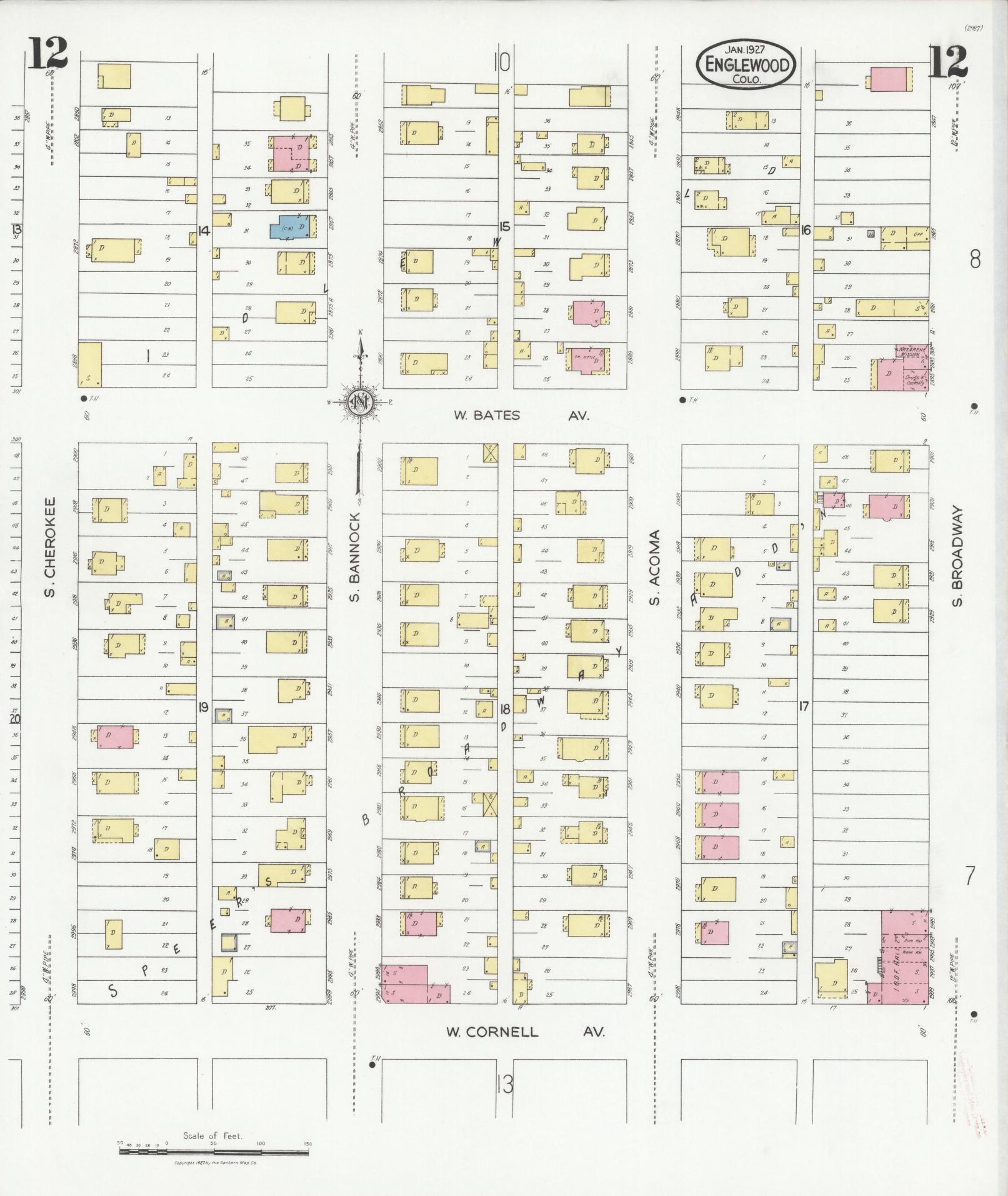 Sanborn Fire Insurance Map from Englewood, Arapahoe County, Colorado (1927), Sheet #0012 - Complete Map Set gallery image, historic Sanborn map, vintage wall art, Colorado Colorado