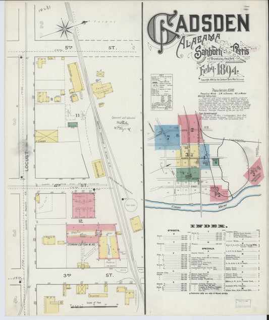 Sanborn Fire Insurance Map from Gadsden, Etowah County, Alabama (1894), Sheet #0001 - Complete Map Set gallery image, historic Sanborn map, vintage wall art, Alabama Alabama