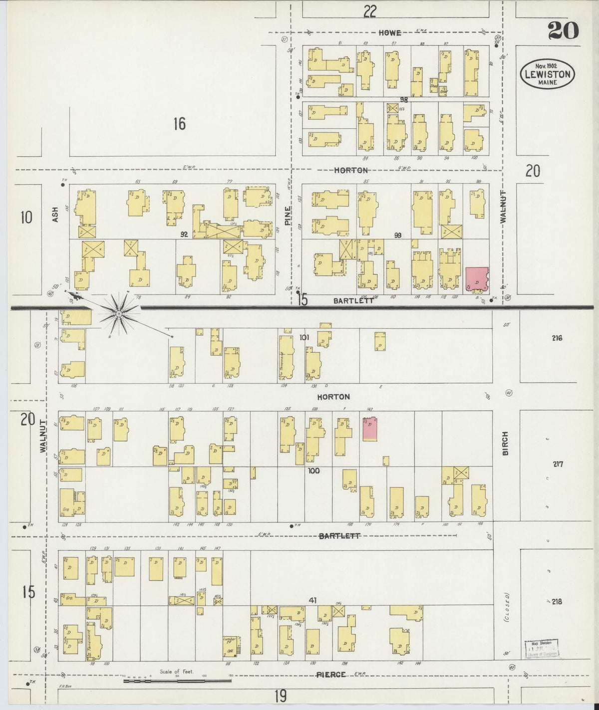 Sanborn Fire Insurance Map from Lewiston, Androscoggin County, Maine (1902), Sheet #0020 - Complete Map Set gallery image, historic Sanborn map, vintage wall art, Maine Maine