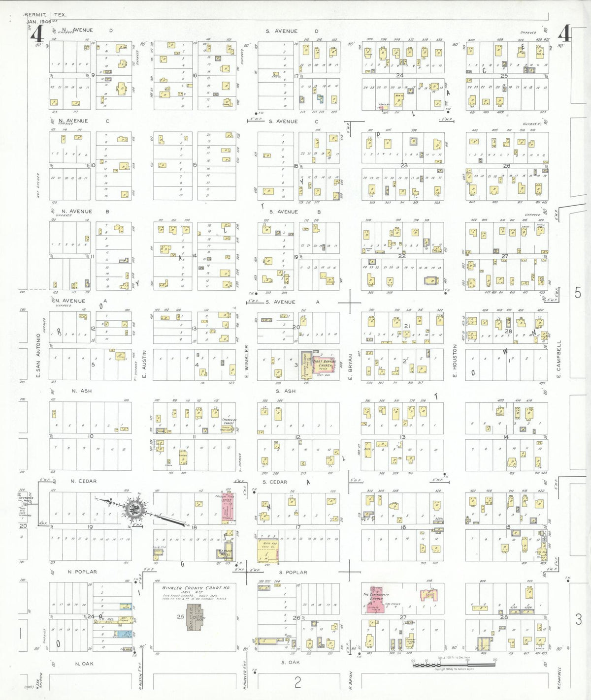 Sanborn Fire Insurance Map from Kermit, Winkler County, Texas (1946), Sheet #0004 - Complete Map Set gallery image, historic Sanborn map, vintage wall art, Texas Texas