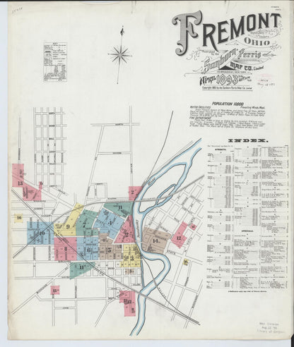 Sanborn Fire Insurance Map from Fremont, Sandusky County, Ohio (1893), Sheet #0001 - Historic Sanborn Fire Insurance Map Print, vintage old map wall art, antique decor, genealogy gift, Ohio Ohio map