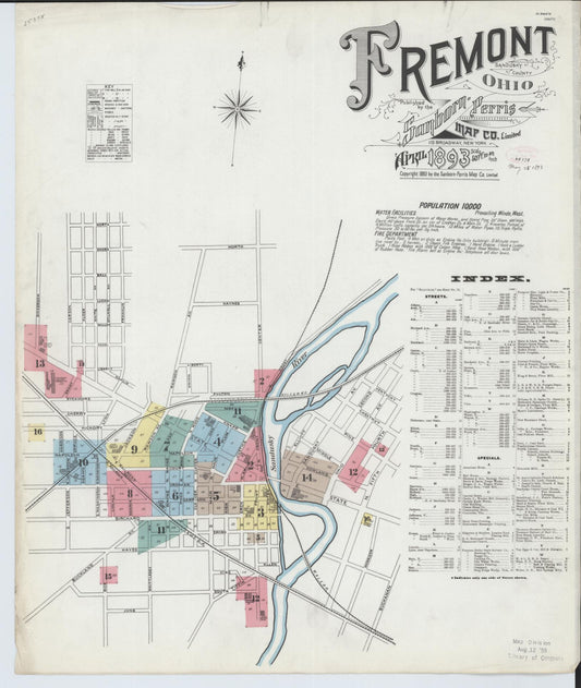 Sanborn Fire Insurance Map from Fremont, Sandusky County, Ohio (1893), Sheet #0001 - Historic Sanborn Fire Insurance Map Print, vintage old map wall art, antique decor, genealogy gift, Ohio Ohio map