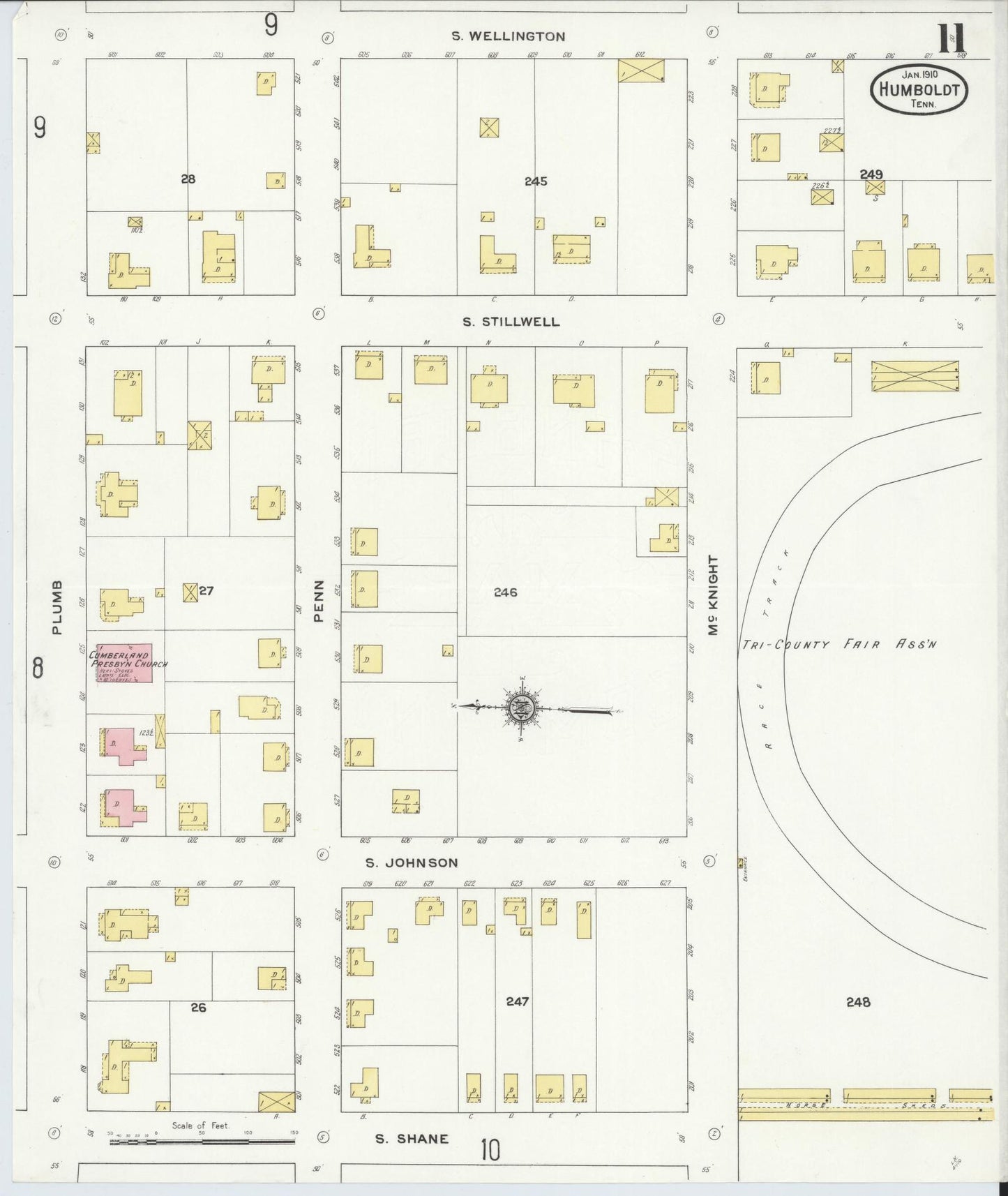 Sanborn Fire Insurance Map from Humboldt, Gibson County, Tennessee (1910), Sheet #0011 - Complete Map Set gallery image, historic Sanborn map, vintage wall art, Tennessee Tennessee