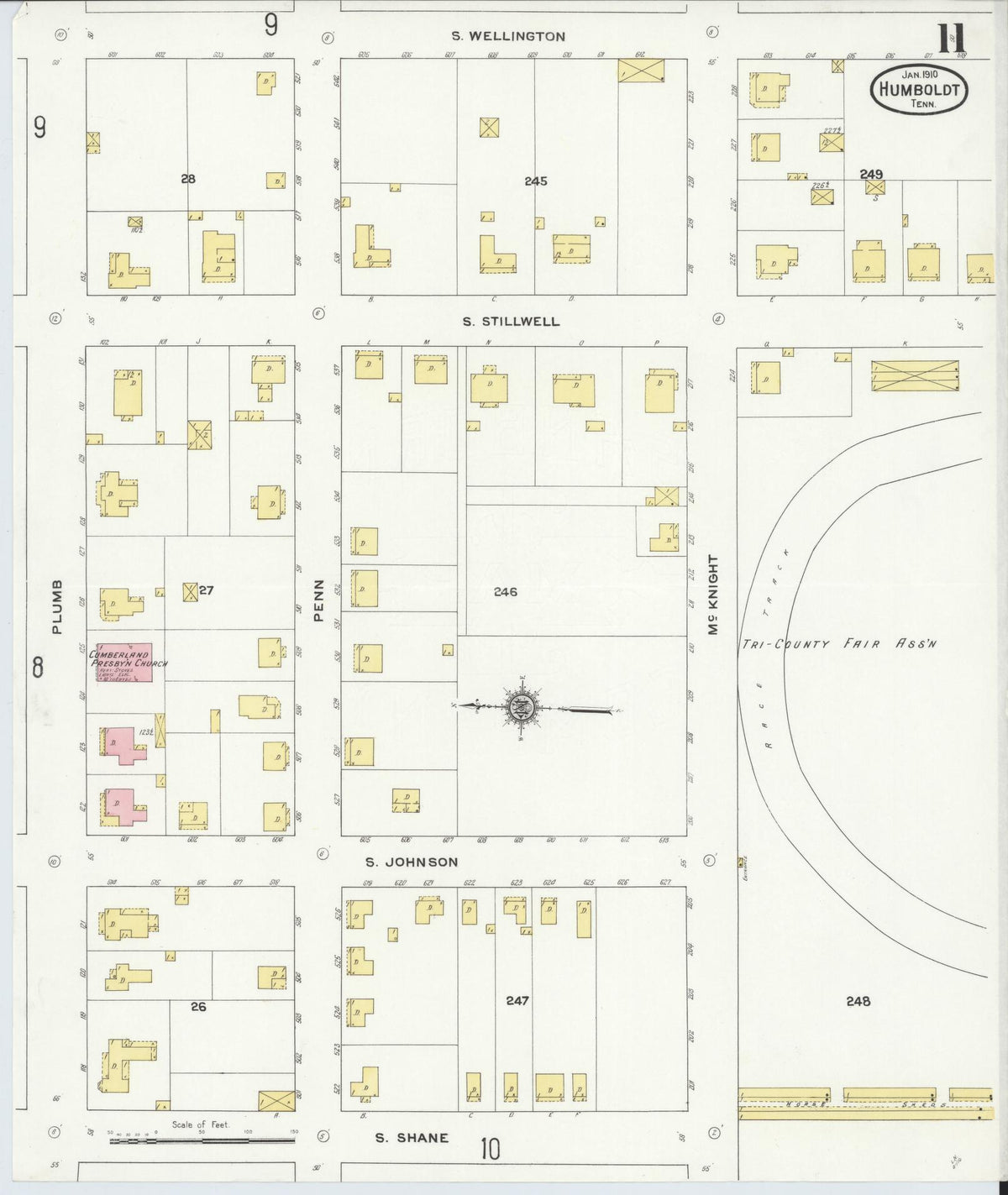 Sanborn Fire Insurance Map from Humboldt, Gibson County, Tennessee (1910), Sheet #0011 - Complete Map Set gallery image, historic Sanborn map, vintage wall art, Tennessee Tennessee