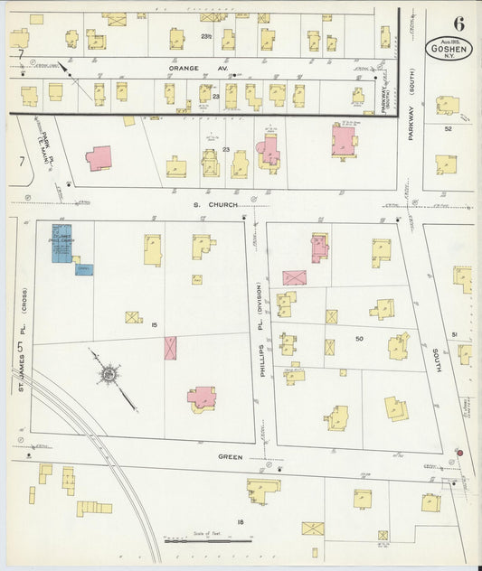 Sanborn Fire Insurance Map from Goshen, Orange County, New York (1915), Sheet #0006 - Historic Sanborn Fire Insurance Map Print, vintage old map wall art, antique decor, genealogy gift, New York New York map