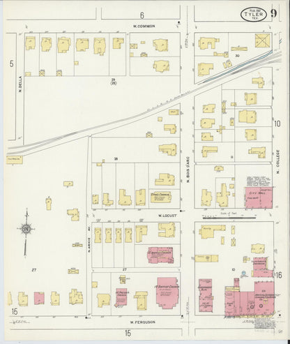 Sanborn Fire Insurance Map from Tyler, Smith County, Texas (1912), Sheet #0009 - Complete Map Set gallery image, historic Sanborn map, vintage wall art, Texas Texas