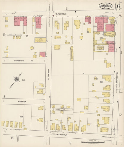 Sanborn Fire Insurance Map from Orangeburg, Orangeburg County, South Carolina (1922), Sheet #0006 - Complete Map Set gallery image, historic Sanborn map, vintage wall art, South Carolina South Carolina