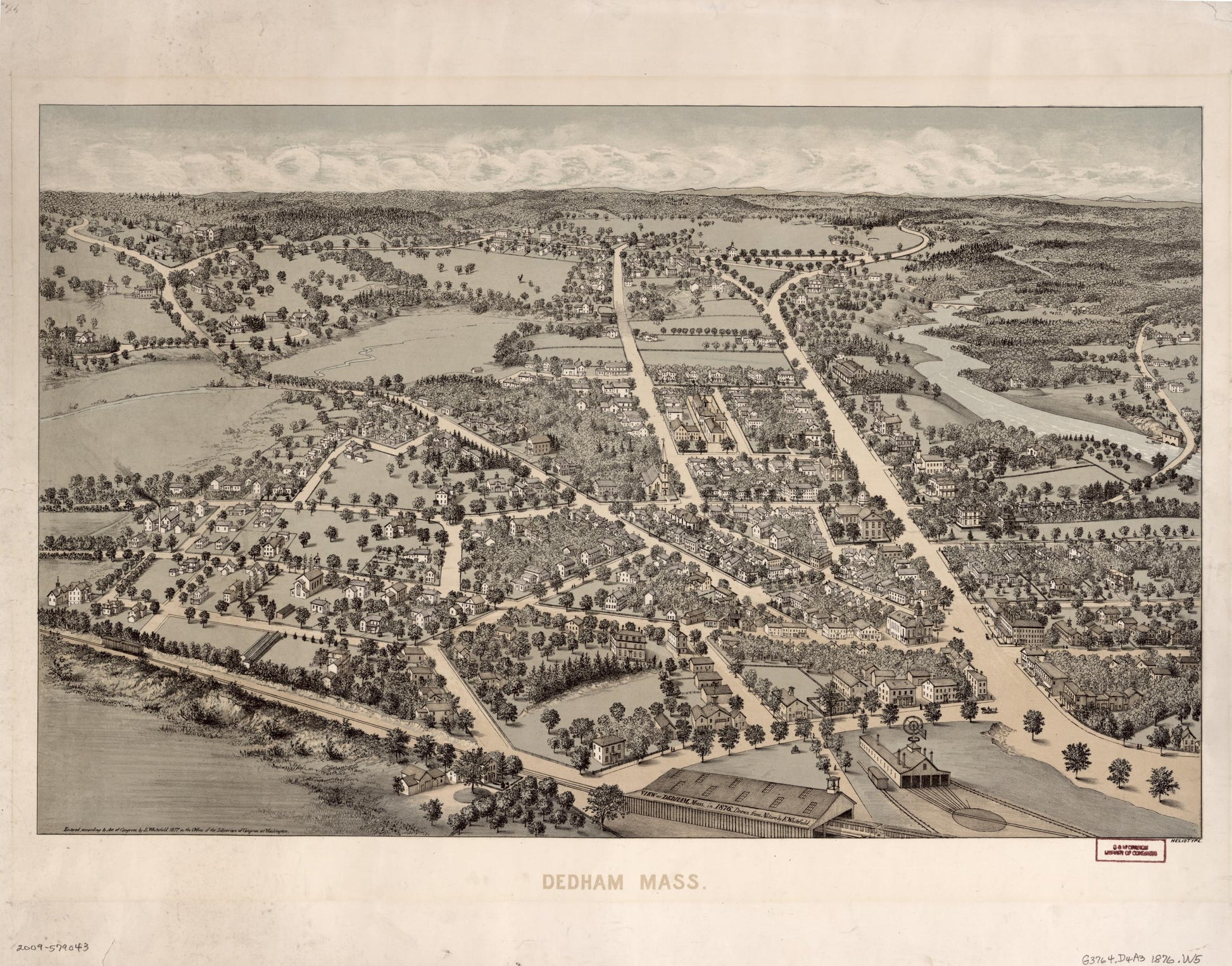 View of Dedham, Mass. in 1876 (1876) – Historic Bird’s-Eye View Panorama Print