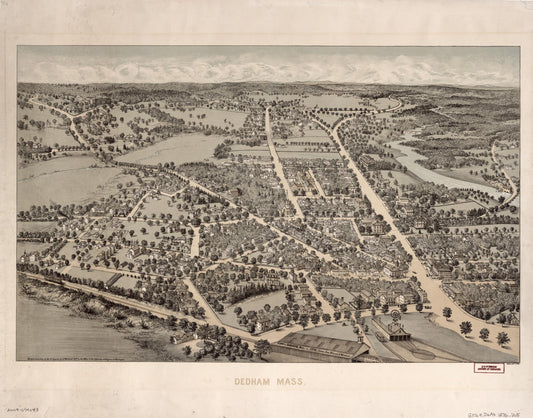 View of Dedham, Mass. in 1876 (1876) – Historic Bird’s-Eye View Panorama Print