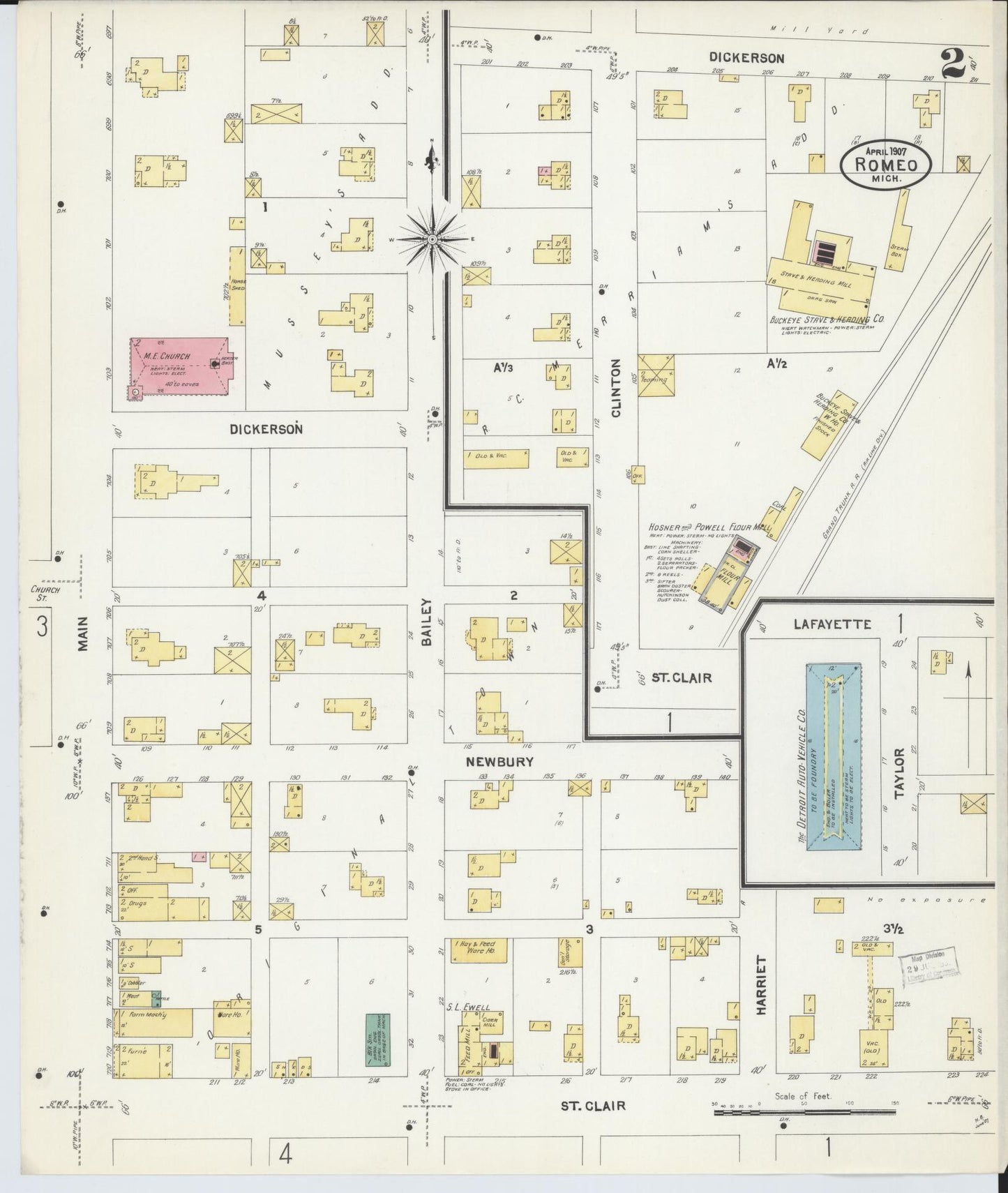 Sanborn Fire Insurance Map from Romeo, Macomb County, Michigan (1907), Sheet #0002 - Complete Map Set gallery image, historic Sanborn map, vintage wall art, Michigan Michigan