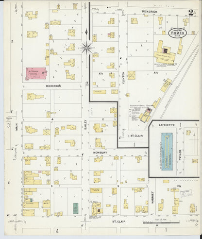 Sanborn Fire Insurance Map from Romeo, Macomb County, Michigan (1907), Sheet #0002 - Complete Map Set gallery image, historic Sanborn map, vintage wall art, Michigan Michigan
