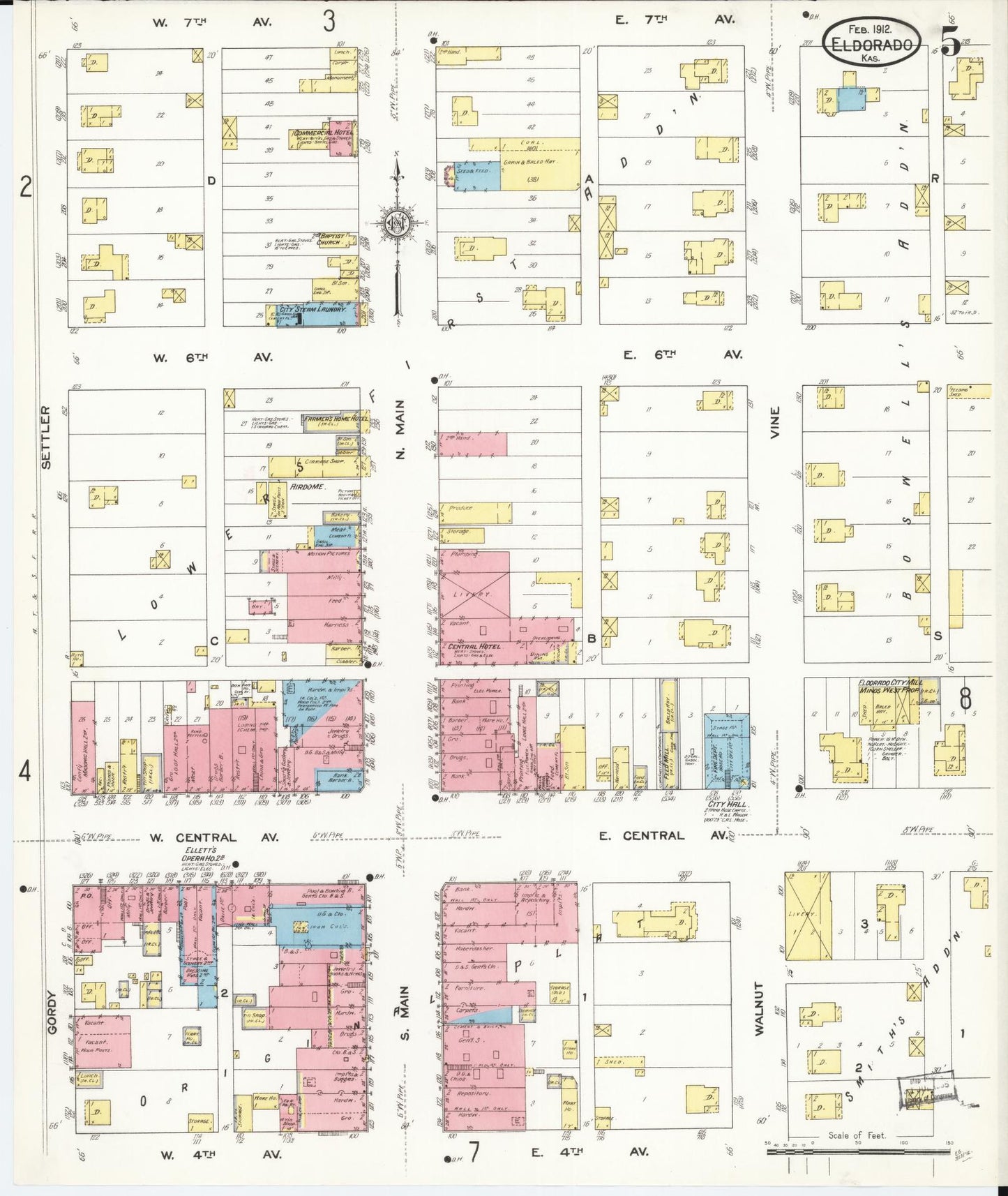 Sanborn Fire Insurance Map from El Dorado, Butler County, Kansas (1912), Sheet #0005 - Complete Map Set gallery image, historic Sanborn map, vintage wall art, Kansas Kansas