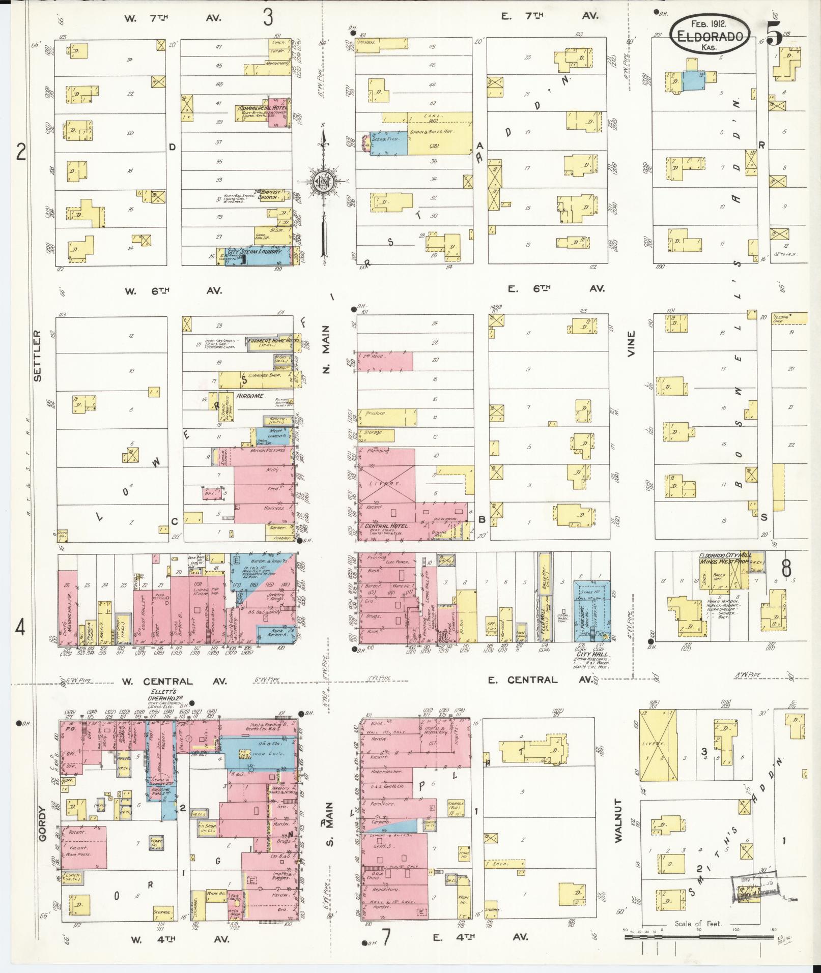 Sanborn Fire Insurance Map from El Dorado, Butler County, Kansas (1912), Sheet #0005 - Complete Map Set gallery image, historic Sanborn map, vintage wall art, Kansas Kansas