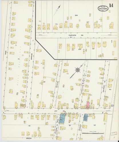 Sanborn Fire Insurance Map from Daytona, Volusia County, Florida (1912), Sheet #0014 - Complete Map Set gallery image, historic Sanborn map, vintage wall art, Florida Florida
