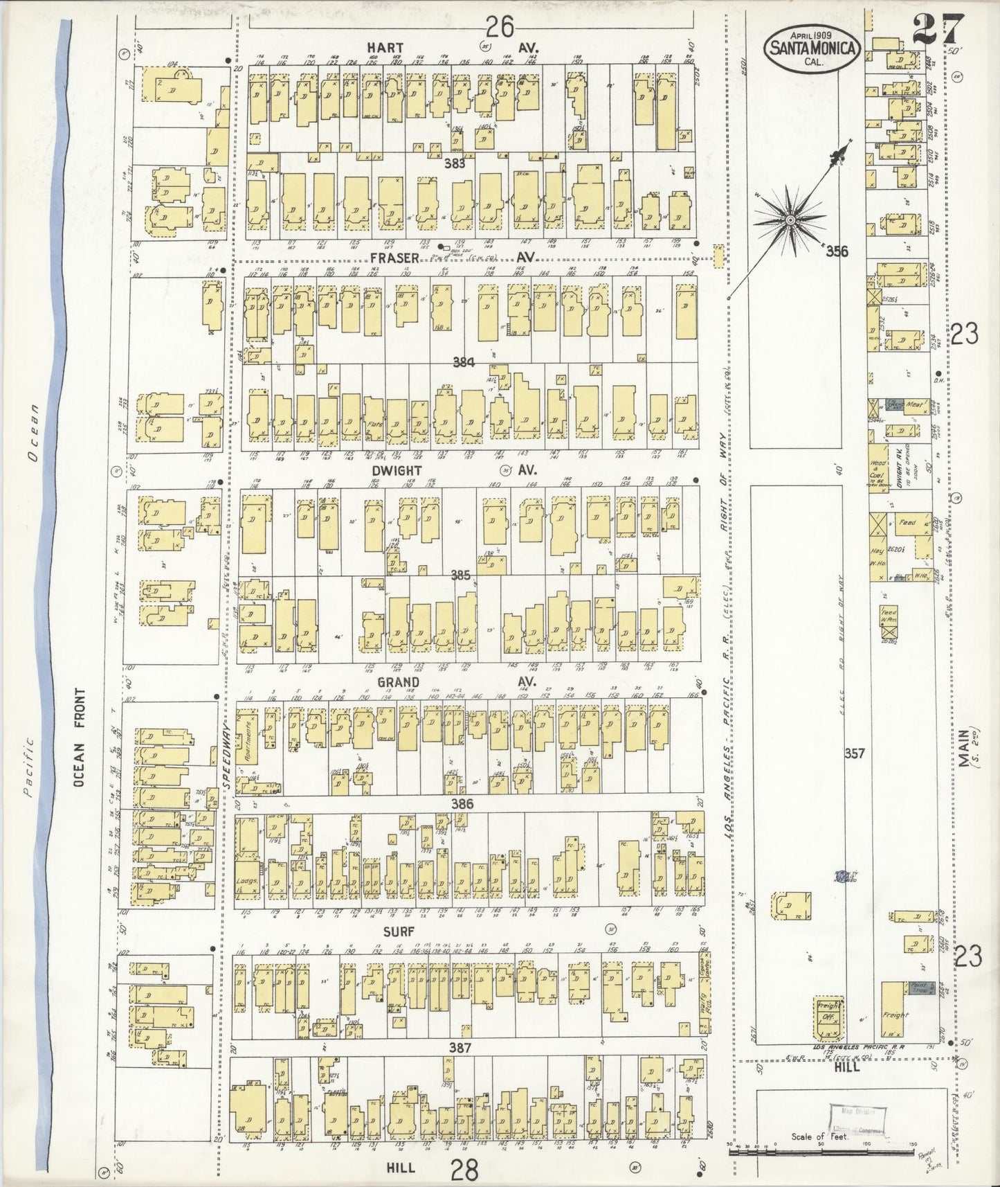 Sanborn Fire Insurance Map from Santa Monica, Los Angeles County, California (1909), Sheet #0027 - Complete Map Set gallery image, historic Sanborn map, vintage wall art, California California