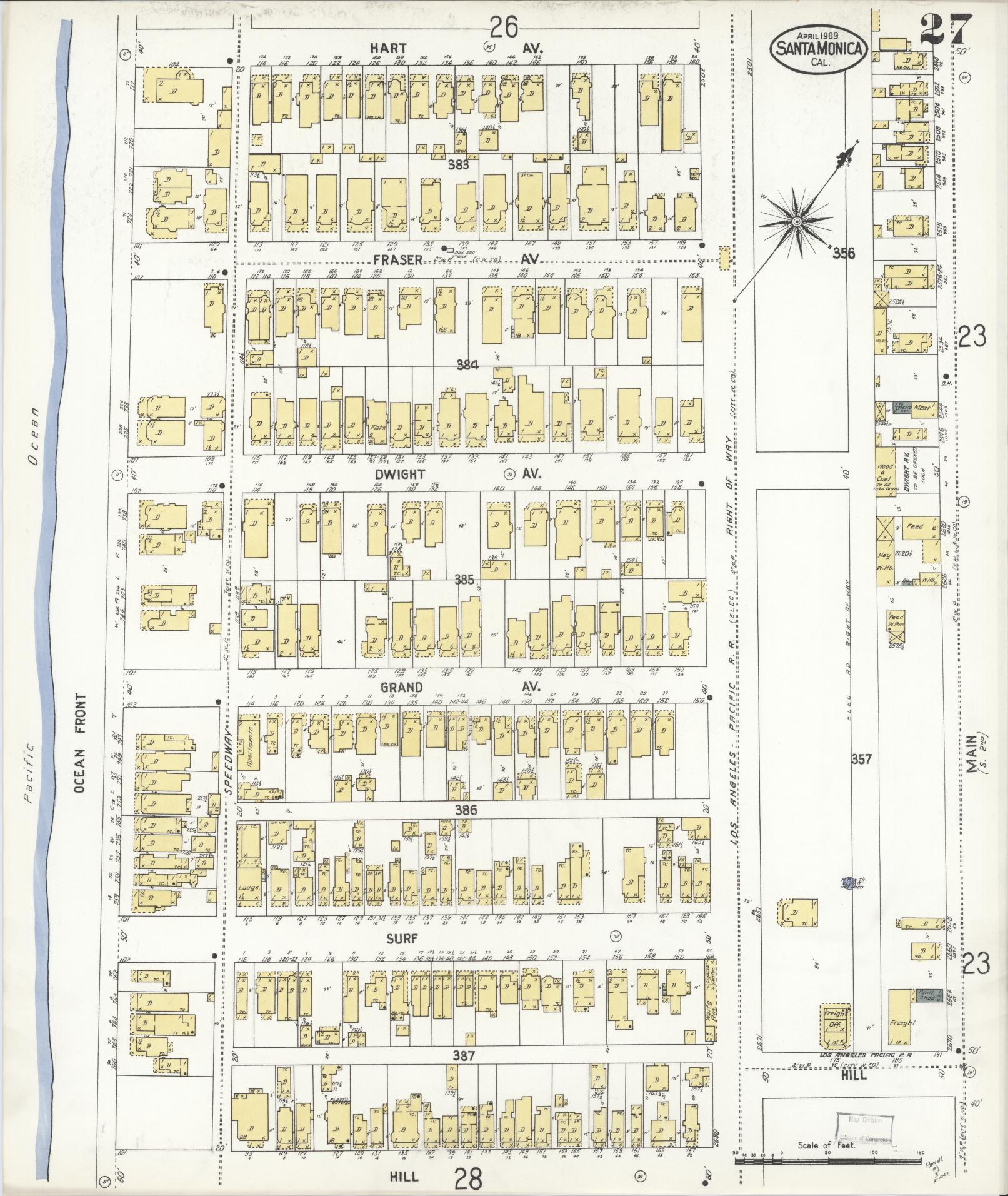 Sanborn Fire Insurance Map from Santa Monica, Los Angeles County, California (1909), Sheet #0027 - Complete Map Set gallery image, historic Sanborn map, vintage wall art, California California
