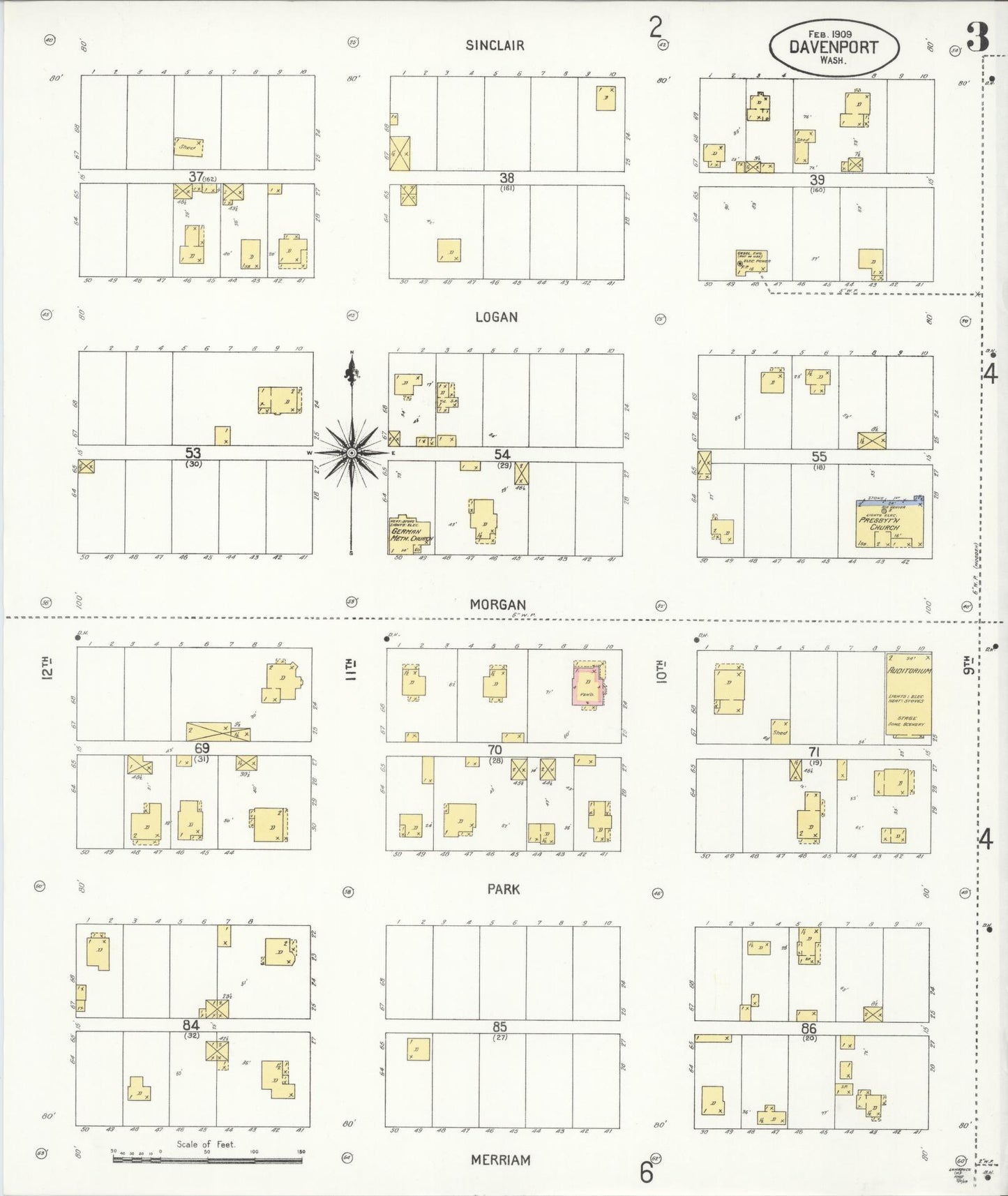 Sanborn Fire Insurance Map from Davenport, Lincoln County, Washington (1909), Sheet #0003 - Complete Map Set gallery image, historic Sanborn map, vintage wall art, Washington Washington