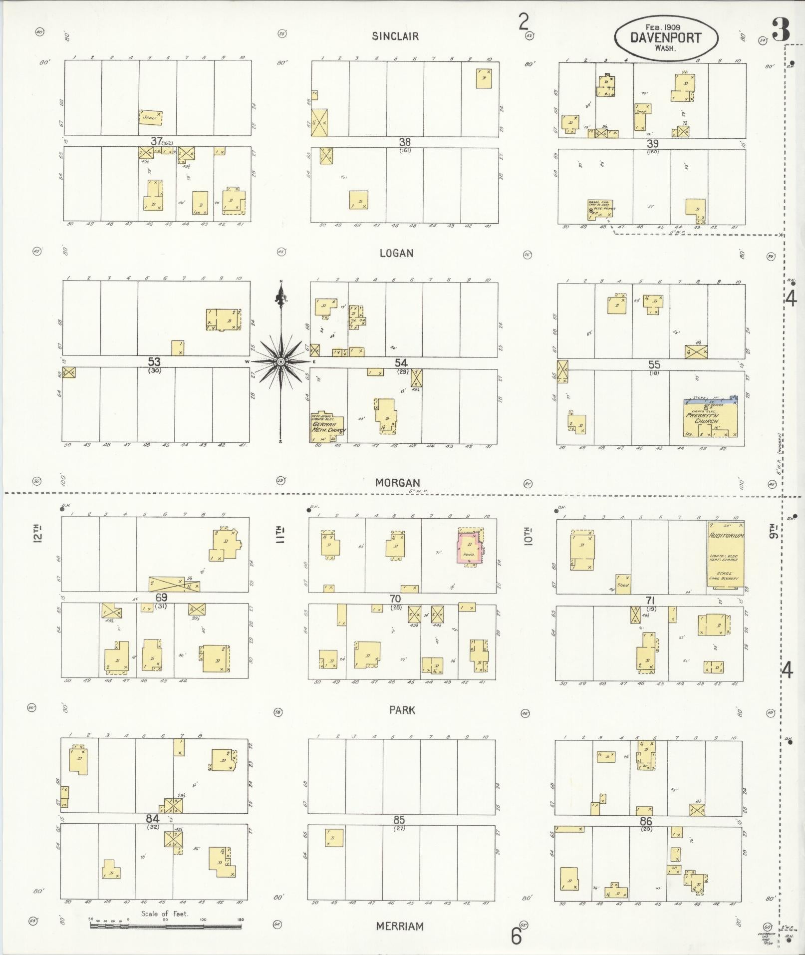 Sanborn Fire Insurance Map from Davenport, Lincoln County, Washington (1909), Sheet #0003 - Complete Map Set gallery image, historic Sanborn map, vintage wall art, Washington Washington