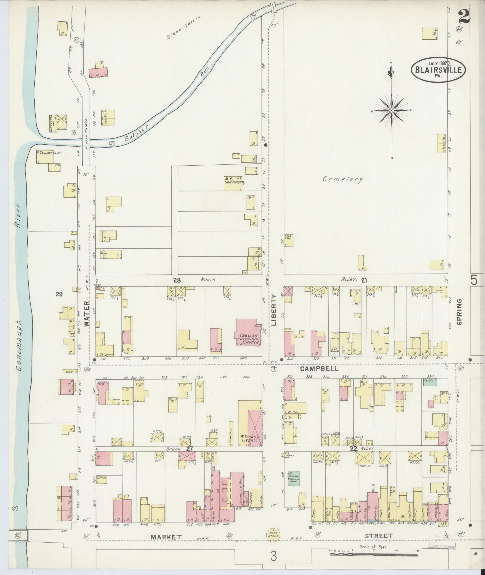 Sanborn Fire Insurance Map from Blairsville, Indiana County, Pennsylvania (1897), Sheet #0002 - Historic Sanborn Fire Insurance Map Print, vintage old map wall art, antique decor, genealogy gift, Pennsylvania Pennsylvania map