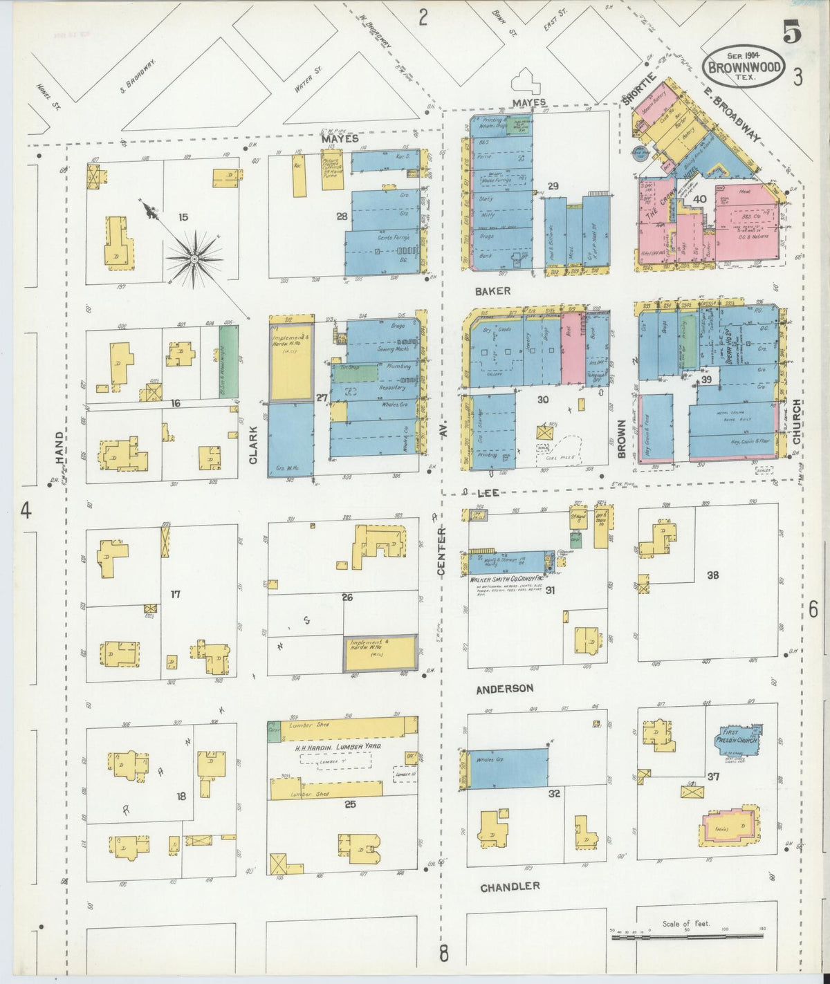 Sanborn Fire Insurance Map from Brownwood, Brown County, Texas (1904), Sheet #0005 - Complete Map Set gallery image, historic Sanborn map, vintage wall art, Texas Texas