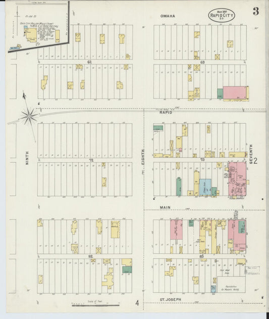 Sanborn Fire Insurance Map from Rapid City, Pennington County, South Dakota (1897), Sheet #0003 - Historic Sanborn Fire Insurance Map Print, vintage old map wall art, antique decor, genealogy gift, South Dakota South Dakota map
