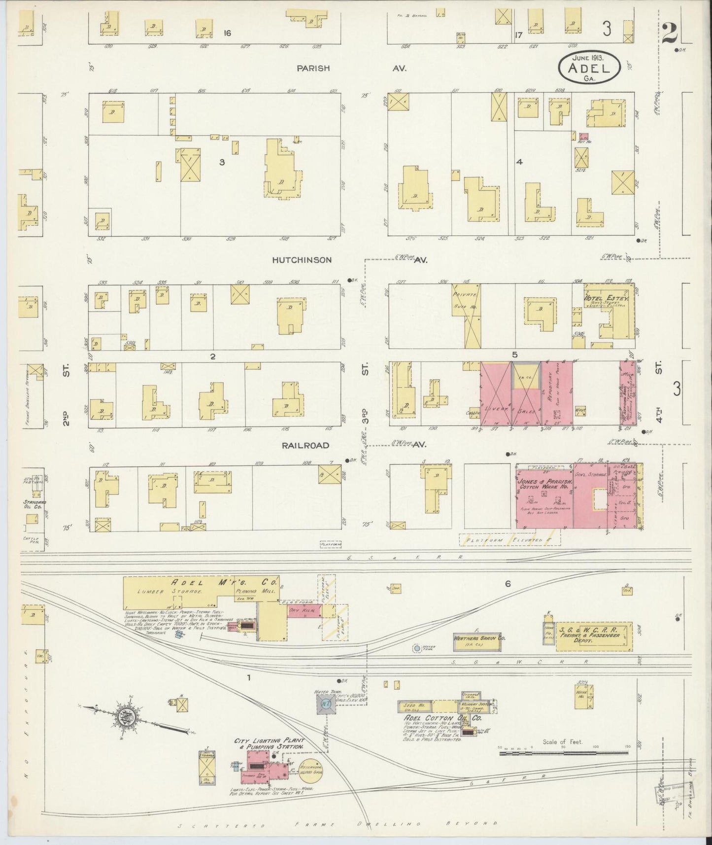 Sanborn Fire Insurance Map from Adel, Cook County, Georgia (1913), Sheet #0002 - Complete Map Set gallery image, historic Sanborn map, vintage wall art, Georgia Georgia
