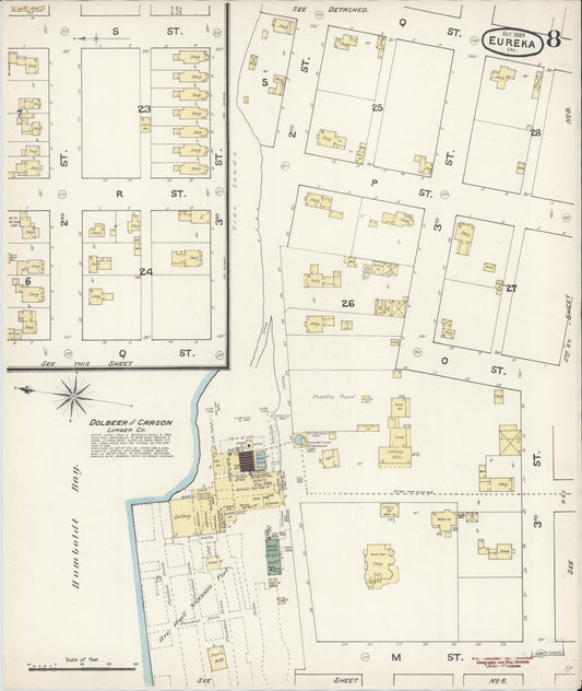 Sanborn Fire Insurance Map from Eureka, Humboldt County, California (1889), Sheet #0008 - Historic Sanborn Fire Insurance Map Print, vintage old map wall art, antique decor, genealogy gift, California California map