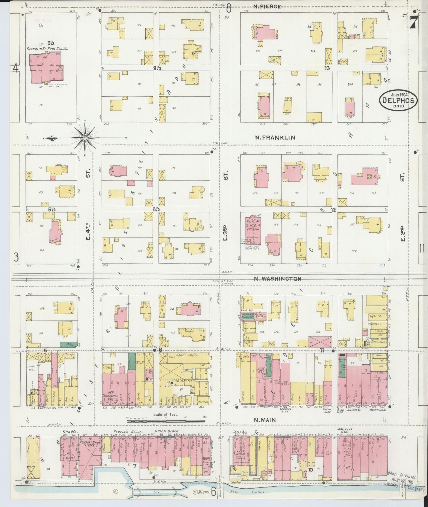 Sanborn Fire Insurance Map from Delphos, Van Wert And Allen Counties, Ohio (1904), Sheet #0007 - Historic Sanborn Fire Insurance Map Print, vintage old map wall art, antique decor, genealogy gift, Ohio Ohio map