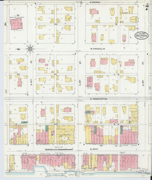 Sanborn Fire Insurance Map from Delphos, Van Wert And Allen Counties, Ohio (1904), Sheet #0007 - Historic Sanborn Fire Insurance Map Print, vintage old map wall art, antique decor, genealogy gift, Ohio Ohio map