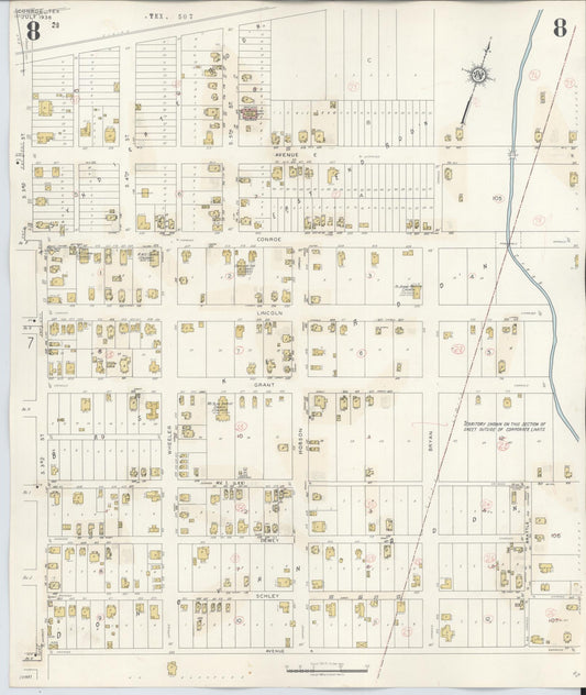 Sanborn Fire Insurance Map from Conroe, Montgomery County, Texas (1943), Sheet #0008 - Historic Sanborn Fire Insurance Map Print, vintage old map wall art, antique decor, genealogy gift, Texas Texas map