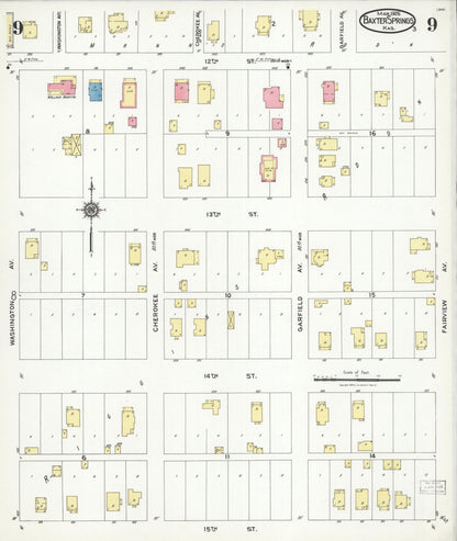Sanborn Fire Insurance Map from Baxter Springs, Cherokee County, Kansas (1926), Sheet #0009 - Complete Map Set gallery image, historic Sanborn map, vintage wall art, Kansas Kansas