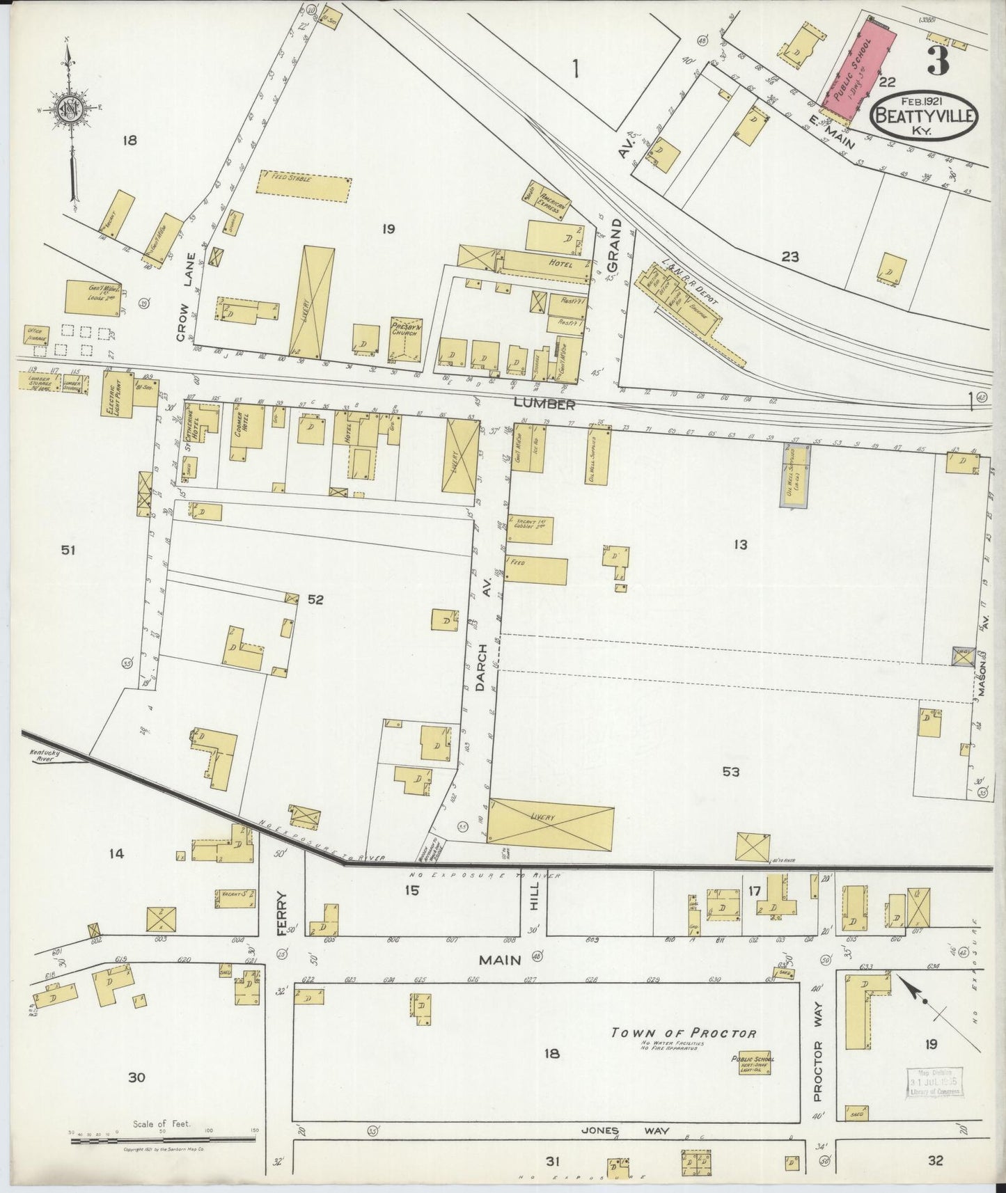 Sanborn Fire Insurance Map from Beattyville, Lee County, Kentucky (1921), Sheet #0003 - Historic Sanborn Fire Insurance Map Print, vintage old map wall art, antique decor, genealogy gift, Kentucky Kentucky map