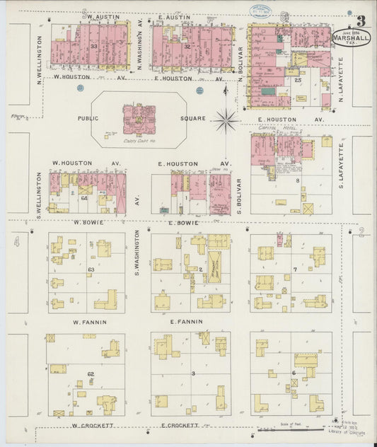 Sanborn Fire Insurance Map from Marshall, Harrison County, Texas (1894), Sheet #0003 - Historic Sanborn Fire Insurance Map Print, vintage old map wall art, antique decor, genealogy gift, Texas Texas map