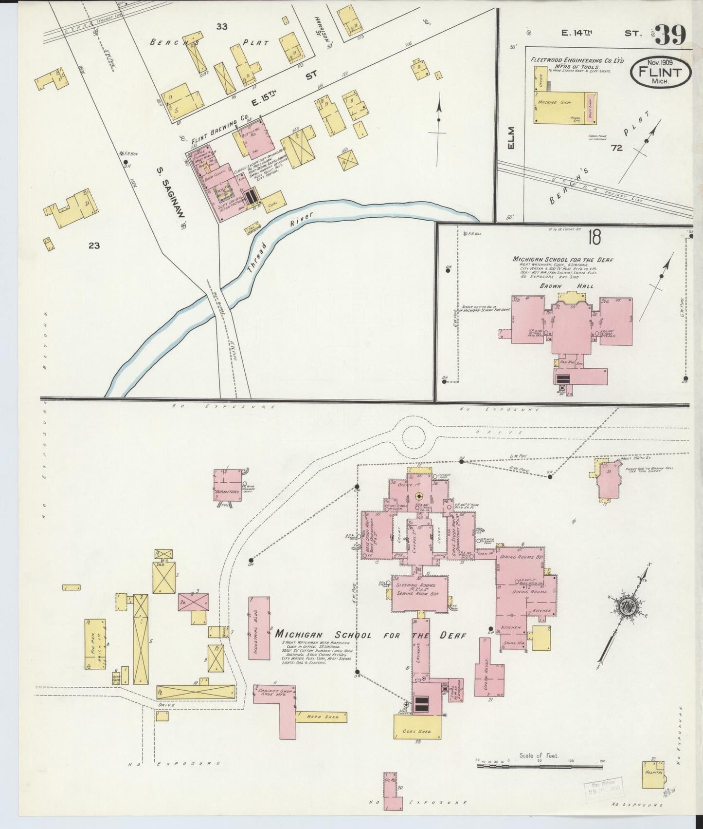 Sanborn Fire Insurance Map from Flint, Genesee County, Michigan (1909), Sheet #0039 - Complete Map Set gallery image, historic Sanborn map, vintage wall art, Michigan Michigan