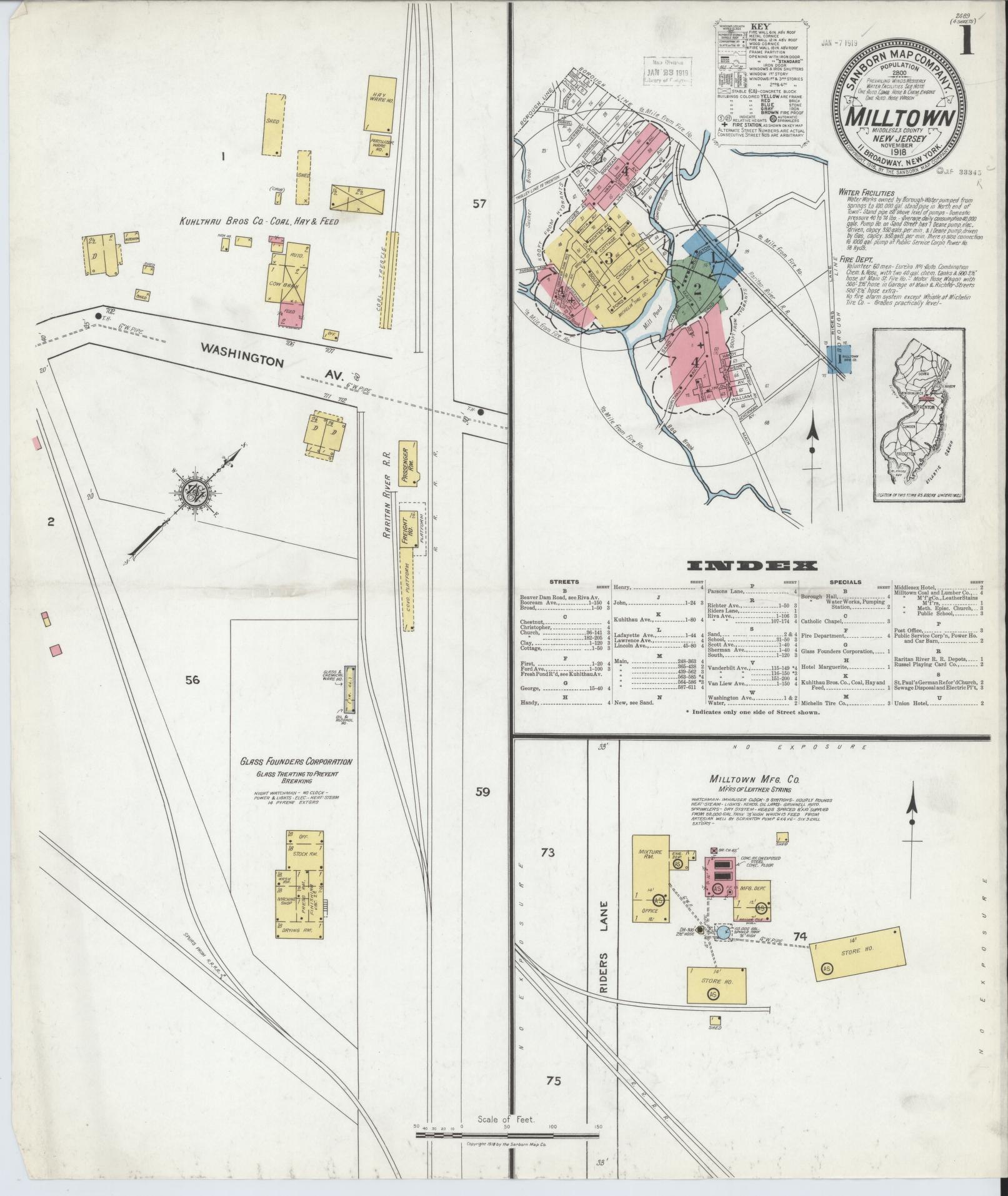 Sanborn Fire Insurance Map from Milltown, Middlesex County, New Jersey. (1918) – Historic Sanborn Fire Insurance Map Print