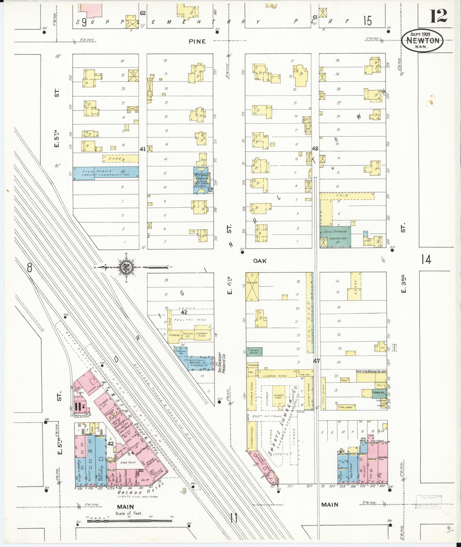 Sanborn Fire Insurance Map from Newton, Harvey County, Kansas (1909), Sheet #0012 - Complete Map Set gallery image, historic Sanborn map, vintage wall art, Kansas Kansas