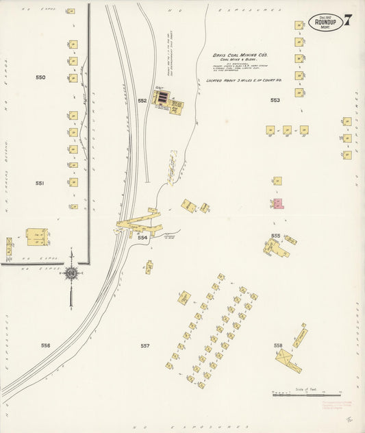 Sanborn Fire Insurance Map from Roundup, Musselshell County, Montana (1912), Sheet #0007 - Historic Sanborn Fire Insurance Map Print, vintage old map wall art, antique decor, genealogy gift, Montana Montana map