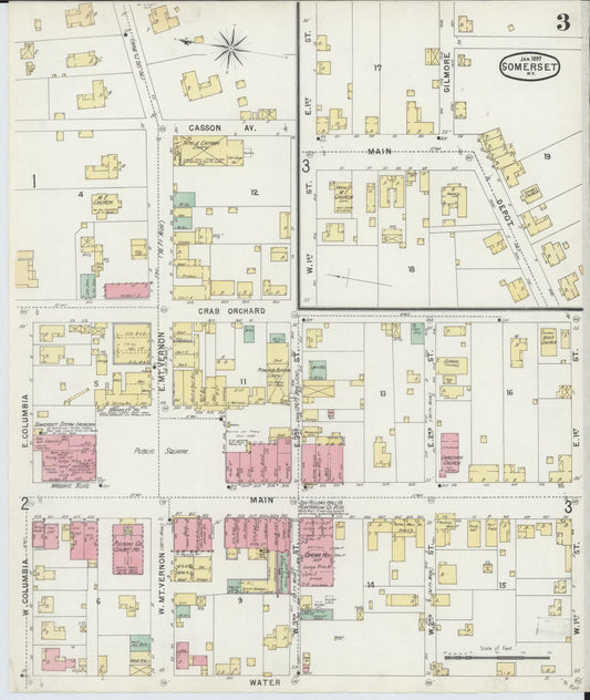 Sanborn Fire Insurance Map from Somerset, Pulaski County, Kentucky (1897), Sheet #0003 - Historic Sanborn Fire Insurance Map Print, vintage old map wall art, antique decor, genealogy gift, Kentucky Kentucky map