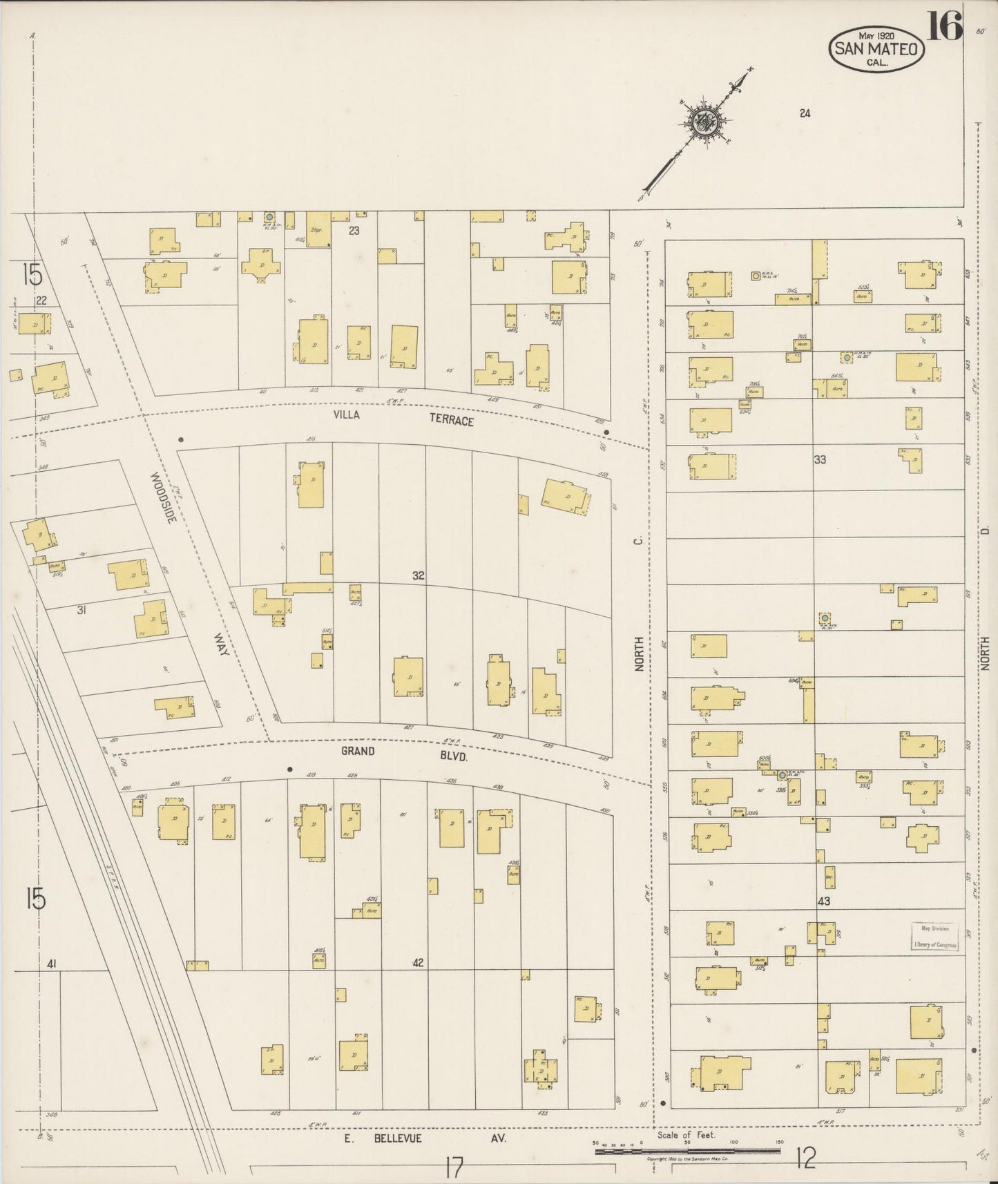 Sanborn Fire Insurance Map from San Mateo, San Mateo County, California (1920), Sheet #0016 - Complete Map Set gallery image, historic Sanborn map, vintage wall art, California California