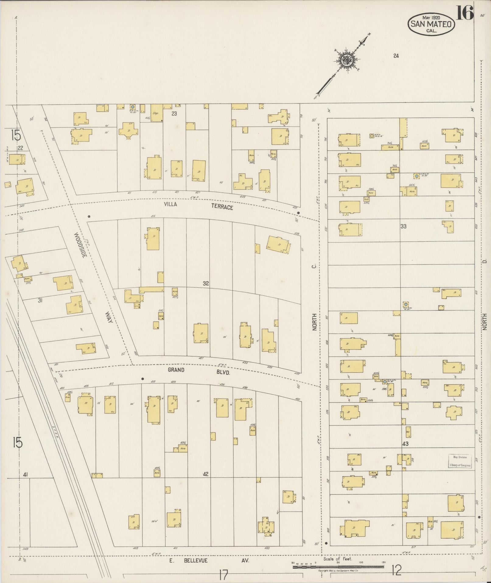 Sanborn Fire Insurance Map from San Mateo, San Mateo County, California (1920), Sheet #0016 - Complete Map Set gallery image, historic Sanborn map, vintage wall art, California California