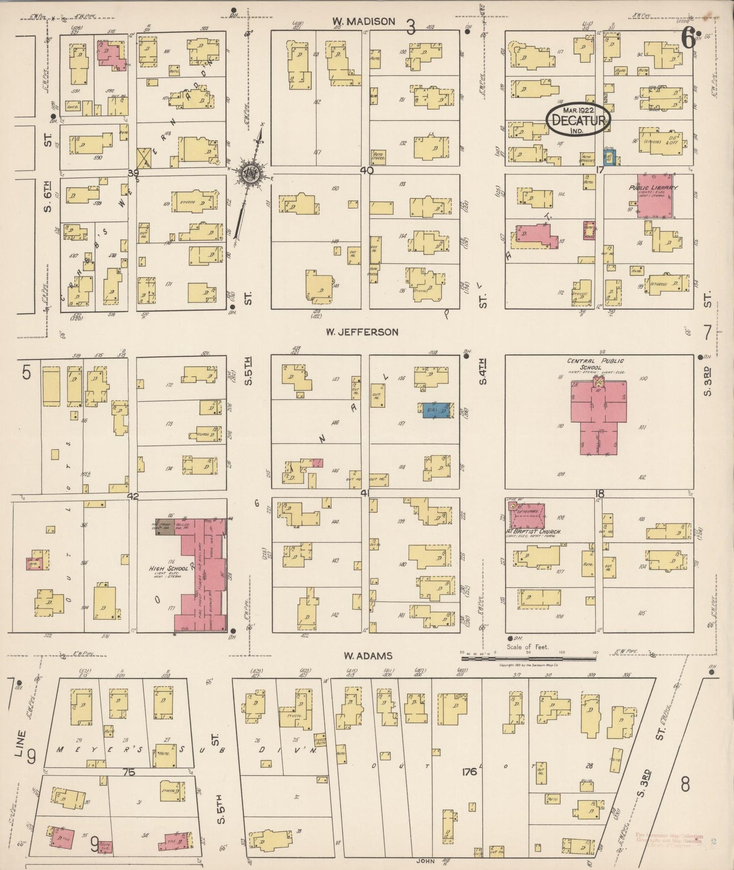 Sanborn Fire Insurance Map from Decatur, Adams County, Indiana (1922), Sheet #0006 - Complete Map Set gallery image, historic Sanborn map, vintage wall art, Indiana Indiana