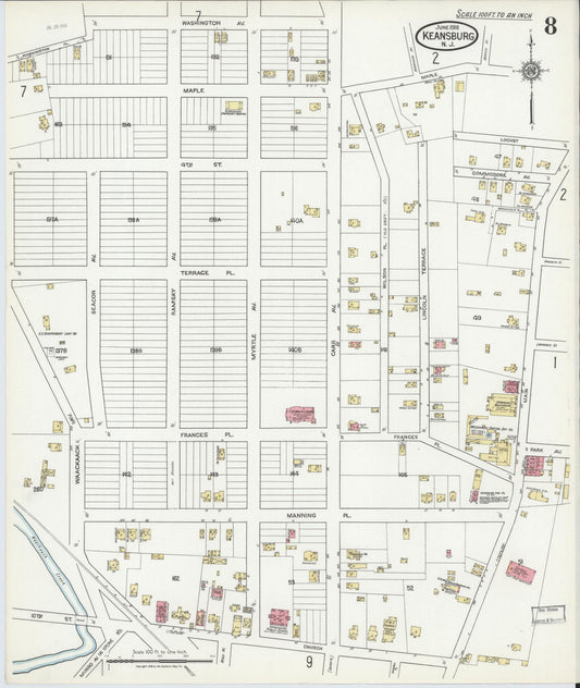 Sanborn Fire Insurance Map from Keansburg, Monmouth County, New Jersey (1918), Sheet #0008 - Historic Sanborn Fire Insurance Map Print, vintage old map wall art, antique decor, genealogy gift, New Jersey New Jersey map