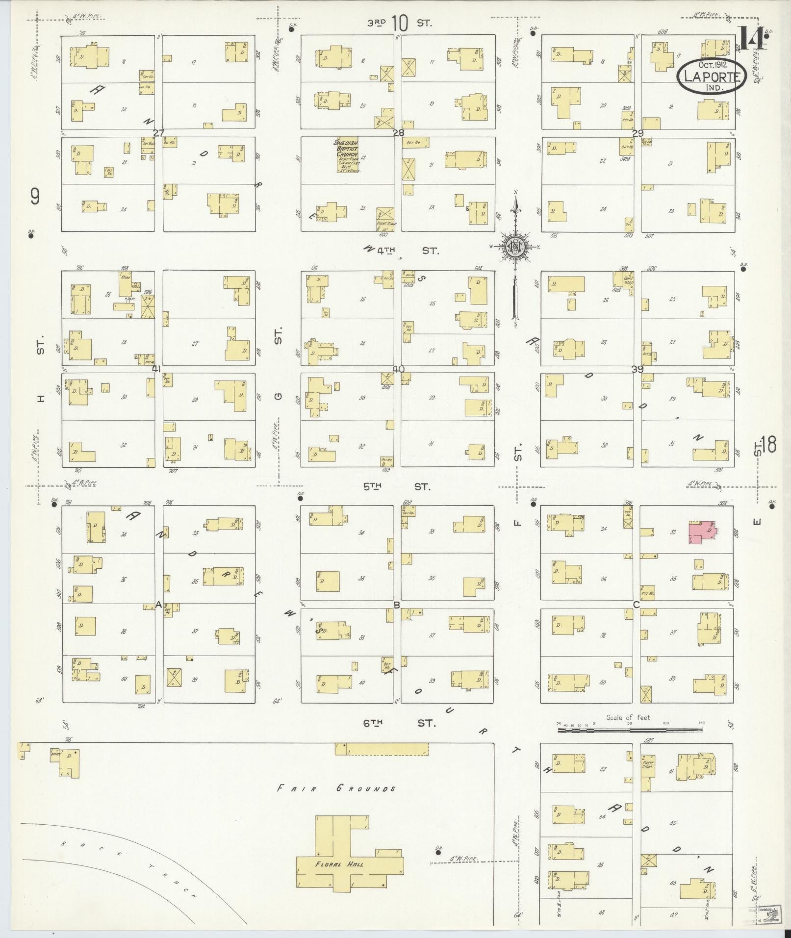 Sanborn Fire Insurance Map from La Porte, La Porte County, Indiana (1912), Sheet #0014 - Complete Map Set gallery image, historic Sanborn map, vintage wall art, Indiana Indiana