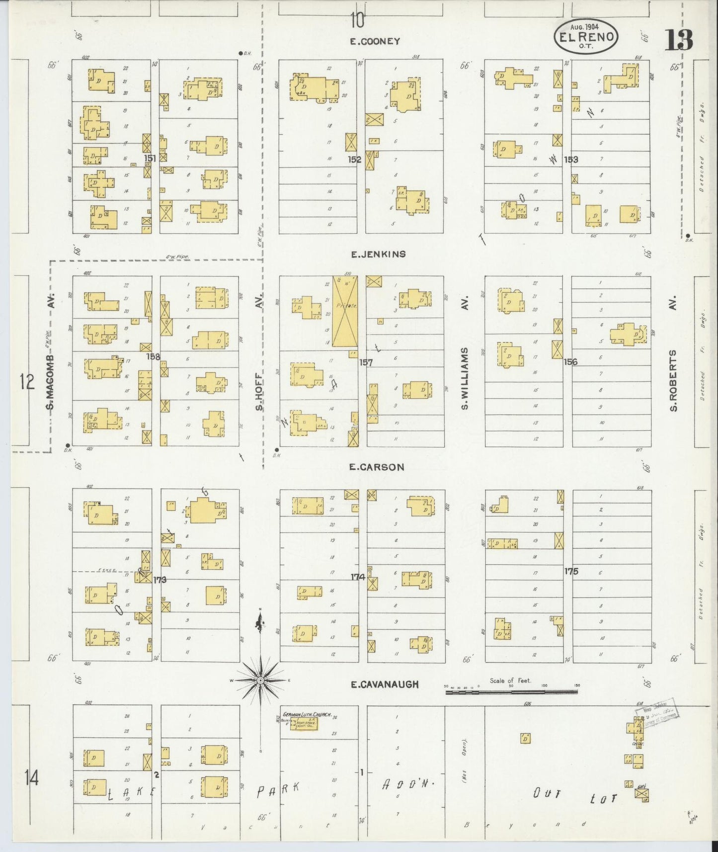 Sanborn Fire Insurance Map from El Reno, Canadian County, Oklahoma (1904), Sheet #0013 - Historic Sanborn Fire Insurance Map Print, vintage old map wall art, antique decor, genealogy gift, Oklahoma Oklahoma map
